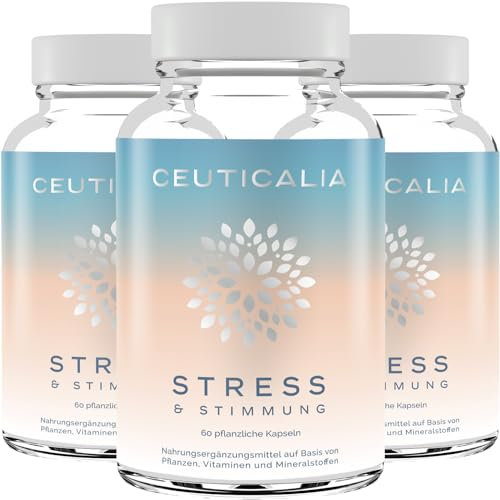 Nahrungsergänzungsmittel für Stress und Stimmung - Abhilfe bei Stress und Ängsten, für mehr Wohlbefinden und Entspannung - Magnesium, Vitamin B6, Safran, Rosenwurz, Weißdorn - 180 Kapseln, 90-Tage-Kur