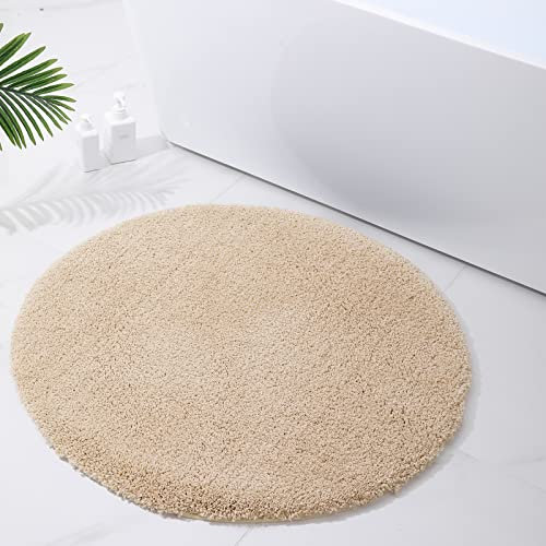Homaxy Badezimmerteppich rutschfest Waschbar Badematte Weich Flauschig Badteppich Shaggy Hochflor Mikrofaser Badvorleger – rund 90 cm Ø, Beige