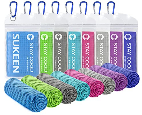 Sukeen Asciugamano Rinfrescante, confezione da 8 Asciugamani Rinfrescanti per Collo, Asciugamano da palestra morbido e traspirante, Asciugamano da ghiaccio per uomo donna Sport Yoga Golf(100 x 30 cm)
