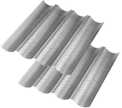 Wolfcut Lot de 2 plaques de cuisson pour baguettes en acier au carbone - Plaque à baguettes pour quatre baguettes - Moule à baguettes pour un résultat de cuisson optimal
