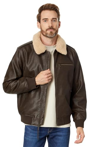 Levi's Men's Faux Leather Aviator Bomber Jacket with Sherpa Collar Giacca, Marrone, L Uomo