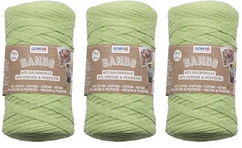GLOREX 5 1005 56 - 3er Set Bands Makramee aus 60 % Baumwolle & 40 % Viskose, je 250 g in Grün, ca. 125 m superweiches Textilgarn