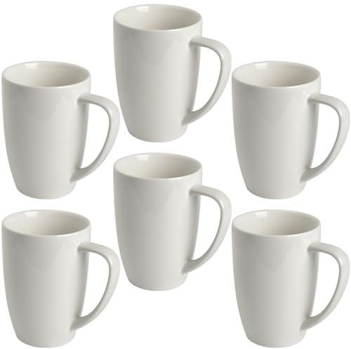 homEdge Porcelain Mug Set, 480 ml Cup for Tea, Latte, Mocha, Hot Chocolate, Set of 6, White