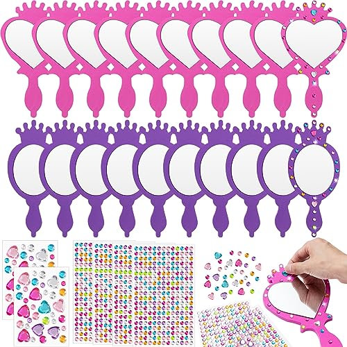 Geetery 20 Stück unzerbrechliche Kinderspiegel DIY Dekorieren Sie Ihre eigene Prinzessin Spiegel Prinzessin Handwerk Spiegel Prinzessin Schaum Spiegel Kleine Spiegel für Handwerk Mädchen Prinzessin