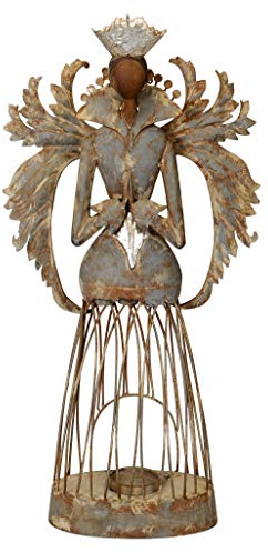 ETC nostalgischer oppulenter großer Deko Engel als Windlicht grau-Silber antike Shabby Optik sehr ausgefallen