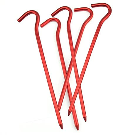 Zeltnägel, 17,8 cm, Aluminium-Erdspieße, Zeltheringe, Metall-Zeltheringe, robuste Stahl-Hof-Camping-Pfähle, Planenhaken, Set mit 10 Stück Camping-Zeltnägel (Farbe: Rot, Größe: Einheitsgröße)
