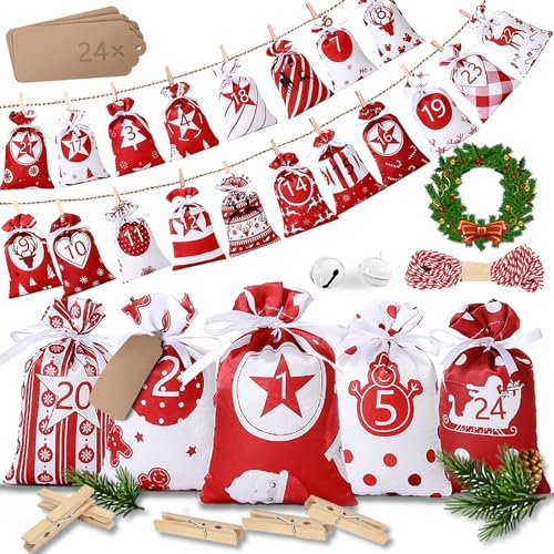 Yeerain Weihnachtsbaumschmuck, Christbaumschmuck 2025 Adventskalender zum Befüllen, Weihnachtsbaum deko für Frauen Männer Kinder, 18 x 13 cm Geschenktüte Weihnachtskalender Weihnachtsdeko DIY
