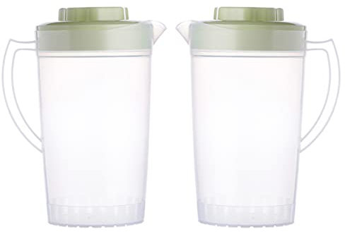 VINTORKY Brocca Per Uso Domestico in Vetro Trasparente Coperchio Verde, Brocca Resistente Al Freddo Per Succhi e Acqua, Set Da 2 Pezzi Manico Ergonomico Per Bevande Fredde Estive
