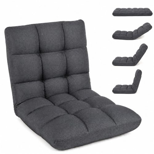 RELAX4LIFE Bodenstuhl Faltbar, Lazy Sofa, Meditationsstuhl, Bodensessel mit Verstellbarer Lehne, für Zuhause oder Büro, Farbewahl (Dunkelgrau), LA91335 | Bodensitz mit Verstellbarer Rückenlehne, Relaxsessel faltbar, Relaxsessel gepolstert, Floor Chair für Zuhause & Freizeit