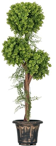 HOMCOM Planta Artificial Árbol 3 Bolas de Boj con Maceta Cemento, Interior y Exterior, Altura 115 cm