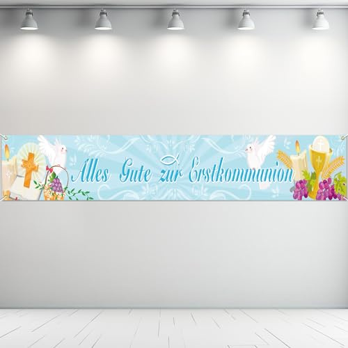 DPKOW Blau Alles Gute zur Erstkommunion Banner für Junge Kommunion Deko Blau, Junge Erstkommunion Deko für Innen Außen, 230 * 30cm