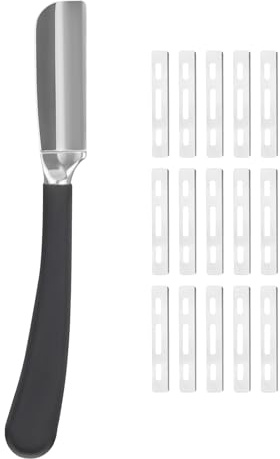 CestoMen Straight Edge Shaving Razor for Men, Professional Silicone Handle Stainless Steel Barber Razor - Salon Cut Throat Shavette with 15 Guarded Blades (Silver)