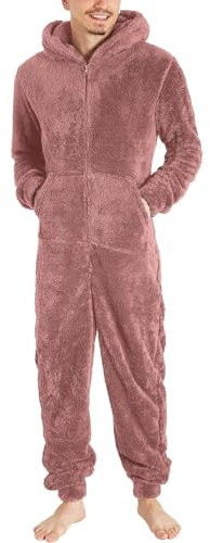 KONG JIMFAN Thermounterwäsche Herren Verdickte Lässige Warme Fleece-Jogginghose Pudelmütze Herren Weihnachts Schlafanzug Pärchen Lange Unterhosen Männer Baumwolle Tops Für Herren Sets(2-Pink,XXL)