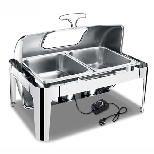 Portable Chafing Dish Buffet Set, with Roll Top Lid, food warmer Catering Tray with Lid, Stainless Steel Fuel Rack, and Water Tray - Perfect for Weddings, Parties, and Catering Events (9L/13.5L)