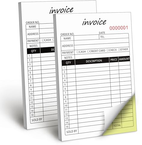 Homvle 2 Pack Invoice Receipt Book with Carbon Copies 8.3x5.5 Inches, 2-Part Carbonless Sales Invoice Book for Small Boutique Business, 50 Sets(invoice)