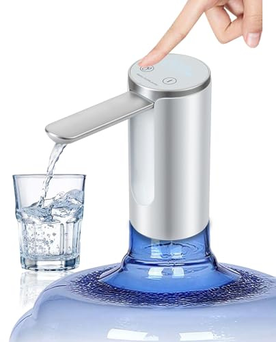 HUAPPNIO Electric Water Bottle Pump Rechargeable Water Dispenser Manual Folding Spout Portable USB Charging for Kitchen Office Home Camping Bedroom Campervan White