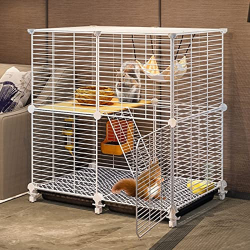 Meerschweinchenkäfige, Hasenkäfig, 2-stöckiger Kaninchenkäfig, Innen-Hasenstall mit tiefen ausziehbaren Tabletts, Villa aus Metalldrahtgeflecht, kleines Haus für Frettchen, Chinchilla, Igel (Farbe: B,