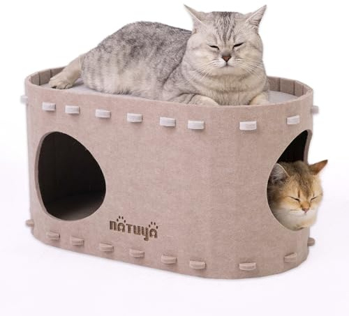 NATUYA Katzenhaus Katzenhöhle Filz Katzenbett Katzenhöhle aus stabilem Filz,pflegeleicht,faltbar (58 x 33 x 30cm，Beige)