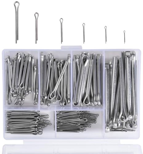 230 Piece Cotter Pin Set, Cotter Pins Assortment, M1 M2 M2.5 M3 M4 M5, 6 Different Sizes, U-shaped Cotter Pin with Assortment Box, for Cars, Motorhomes, Garden Tools