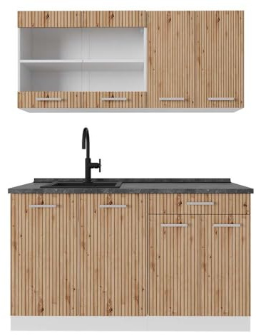 Vicco Singleküche R-Line, Artisan-Eiche, 140 cm, AP Anthrazit, geeignet für kleine Räume, modular erweiterbar