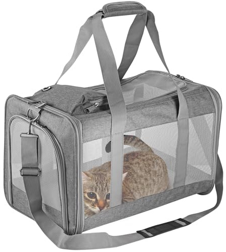 TAIKURA Transporttasche für Mittlere Katze Hunde, Faltbare Hundebox Katzenbox Hundetransportbox Atmungsaktiv & Waschbar, Katzentransportbox mit Schultergurt für Tierarztbesuche Reisen usw(44*31*31cm)