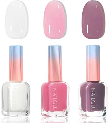 Jelly Nail Polish Set - 3PCS Nude Nail Polish - Milky White Jelly Pink Grape Purple Air Dry DIY Nail Art - Long Lasting Breathable Nail Set Home Manicure Gifts for Women Girls