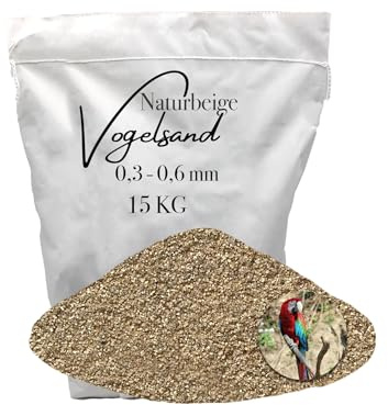 Aquagran 15kg Vogelsand 0,3-0,6 mm ohne Zusatzstoffe wie Anis und Grit Beiger keimfrei qualitativ hochwertig Bodengrund für Käfige