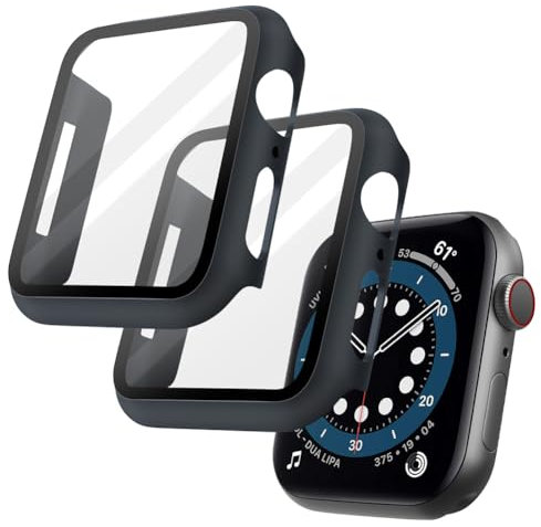 OFFCUP 2 Pezzi Cover per Apple Watch Series 9 (2023) / Series 8 / Series 7, 45mm con Vetro Temperato, Copertura Completa Custodia Rigida HD Clear Pellicola Protettiva (Blu Notte)