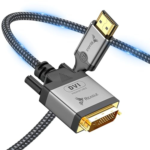 Reagle Cavo HDMI a DVI 1,5 m Unidirezionale Full HD 1080p 60Hz Adattatore HDMI→DVI Connettori Placcati Oro Cavo in Nylon per PC Laptop Monitor Proiettore