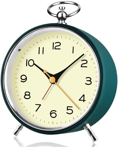 SOCICO Analog Wecker für das Schlafzimmer, Ohne Ticken mit Licht, Retro-Wecker Analog mit Schlummerfunktion (grün-l)