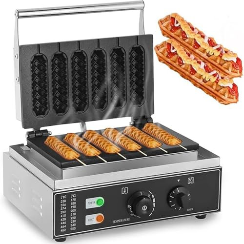 Macchina Commerciale per Hot Dog Francese per Waffle, Macchina Elettrica per Corn Dog Antiaderente da 1550 W, Pressa per Bastoncini di Formaggio Hot Dog da 6 Pezzi con Timer da 5 Minuti