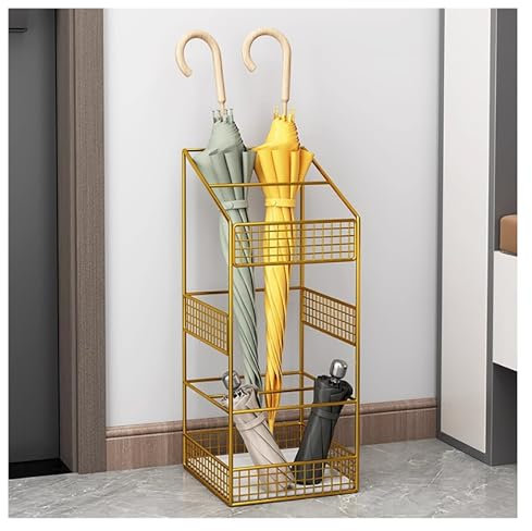 Generisch Schirmständer, durchbrochener Halter, Schirmregal-Aufbewahrungskorb, Schirmhalter aus Metallgitter for den Eingangsbereich(Gold)
