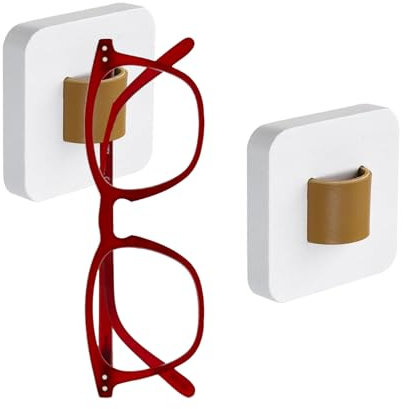 YUNXCNA Brillenhalter, 2 Stücke Brillenhalter Wand, Wandmontage Brillenhalter, Gläser Organisator aus Holz, Brillenaufbewahrung, für Hängende Brillen, Sonnenbrillenaufbewahrung, Brillenhalter, Weiß