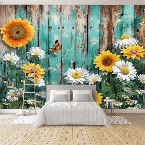 Fototapete 3D Sonnenblume Schmetterling Bunt 3d Effekt Tapete Fototapetens Vlies Tapeten Vliestapete Wandtapete Moderne Wand Wandbild Schlafzimmer Spielzimmer Wohnzimmer Deko 250 x 175 cm