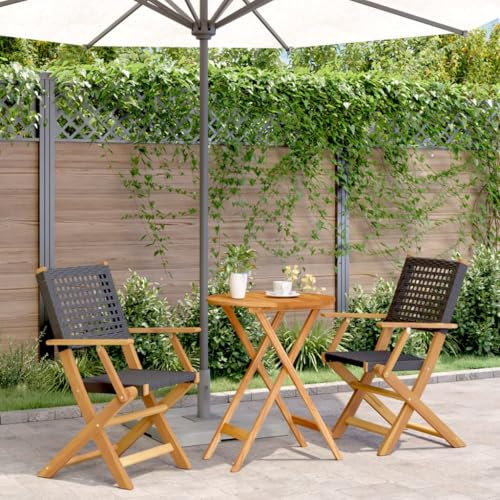 BOWEKAM Home & Garden 3-teiliges Bistro-Set, schwarzes Polyrattan und Massivholz-Möbelwahl