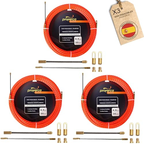 X3 Guia Pasacables Profesional de 4.5mm y 30 Metros de Poliéster Trenzado | Pasacables Electrico con Terminales Intercambiables, Accesorios de Repuesto Incluidos