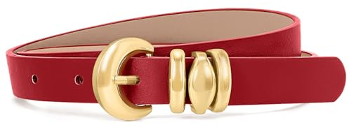 XZQTIVE Damenledergürtel für Jeans, Kleider, Hosen, Mäntel, Modischer Gürtel für Frauen mit goldenem Buckel, Farben: Schwarz/Weiß/Rot/Braun/Kaffeebraun