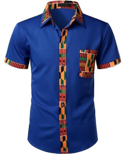 Camisa africana para hombre ropa africana para hombre dashiki patchwork africa camisa de manga larga vestido camisas tradicional moda manga larga dashiki tops ropa para fiesta de club, O azul., M