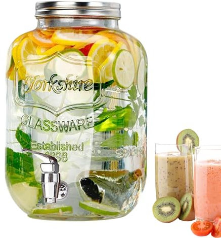 Glass Water Dispenser, Leakproof Drink Pitcher Spigot, Food Grade Glass Carafe, Clear Iced Beverage Jug, for Birthdays, Anniversaries, Barbecues, Picnics, and Outdoor Parties