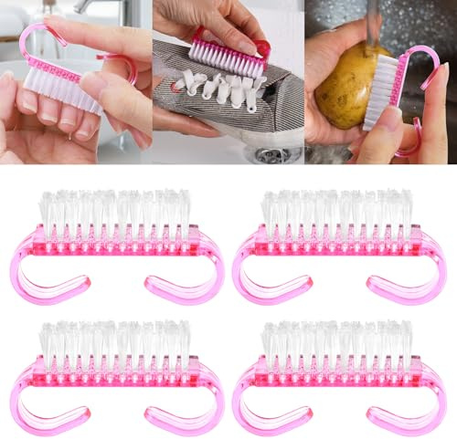 20er Pack Handle Grip Nail Cleaning Brush, Nail Brushes Hand Fingernail Brush Cleaner Scrubbing Kit Pedicure for Toes and Nails Men Women (pink)