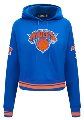 Pro Standard NBA Retro Classics W Rib FLC Cropped Po Hoodie Hooded Sweatshirt, Royal/Orange/Royal, L, Kunglig/orange/kunglig, L