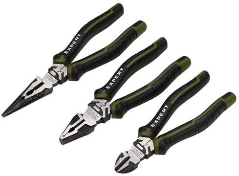 Draper Expert High Leverage Pliers Set (3 Piece) | 200mm Long Nose, 175mm Combination & 160mm Side Cutters | Heavy Duty Chrome Vanadium Steel Hand Tools
