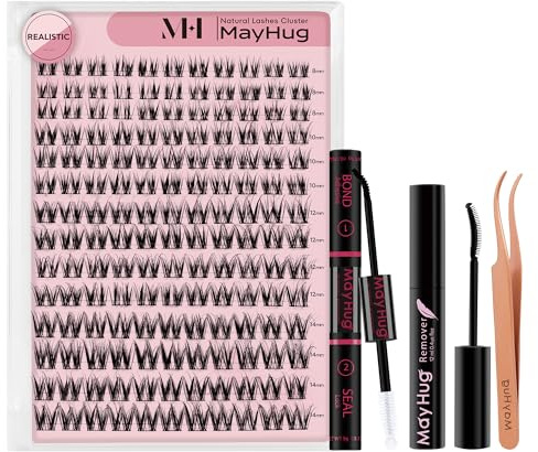Mayhug 3D-ögonfransförlängningsset, 154 st., 8–14 mm, håller i 48–72 timmar, vattenbeständigt lim för fäste och tätning, 5 ml ögonfranslim/borttagare, ögonfranspincett (realistiskt)