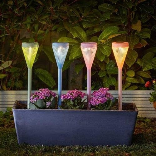 Garden Mile Set of 4 Viva Solar Stake Lights Warm White LED Garden Lights Solar Powered Waterproof Ideal for Driveway Patio Outdoors Pathway Lighting Yard and Lawn