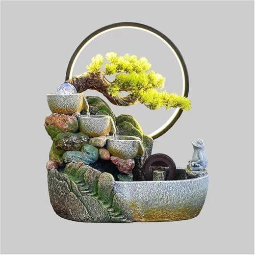 GYDUHYE Zen Meditation Indoor Waterfall Feature with Pump and Water Mist, Tabletop Fountain Indoor Relaxation Desktop Fountain Waterfall, Illuminated Waterfall for Home Office Bedroom Desk Décoratio