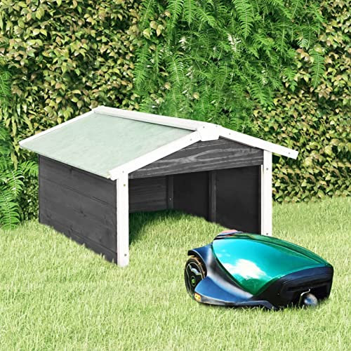 Brokky 170879 Casetta per Tosaerba Robotizzato 72x87x50cm Grigia Bianca Abete-Garage per Robot Tosaerba Casetta per Tagliaerba Antipioggia Antiraggi U V Tetto