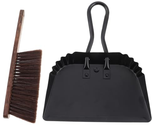 Small Stainless Steel Dust Pan for Home Cleaning | Black Wood Handle, Compact and Portable, Garden and Outdoor Use, Efficient Design
