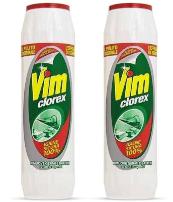 VIM Clorex Scouring Powder 750g (pack of 2) | Classic Cleaner with Bleach for Cookware, Utensils, Sinks, Toilets & Stainless Steel | Extra Whitening Power | Removes Grease, Grime & Bacteria
