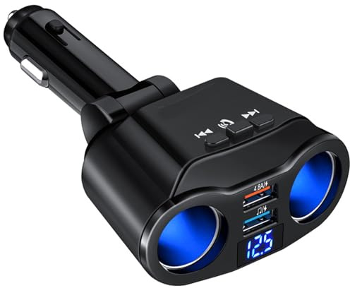 Cargador de automóvil de Tyenaza, Bluetooth 2 Enchufe Encendedor Divisor de Encendedor Multifunción Adaptador de Cargador de Cargador de automóvil con Puerto USB Dual (123x40 mm)
