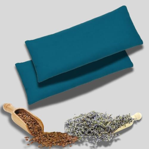New Life Herbals – 2x Combo Pack Yoga Eye Pillow – Silk Flaxseed Lavender Scented Eye Masks + DIY Kit | Silk & Cotton Cover | Relaxation, Sleep & Savasana Aid | Extra Washable Covers (Teal)